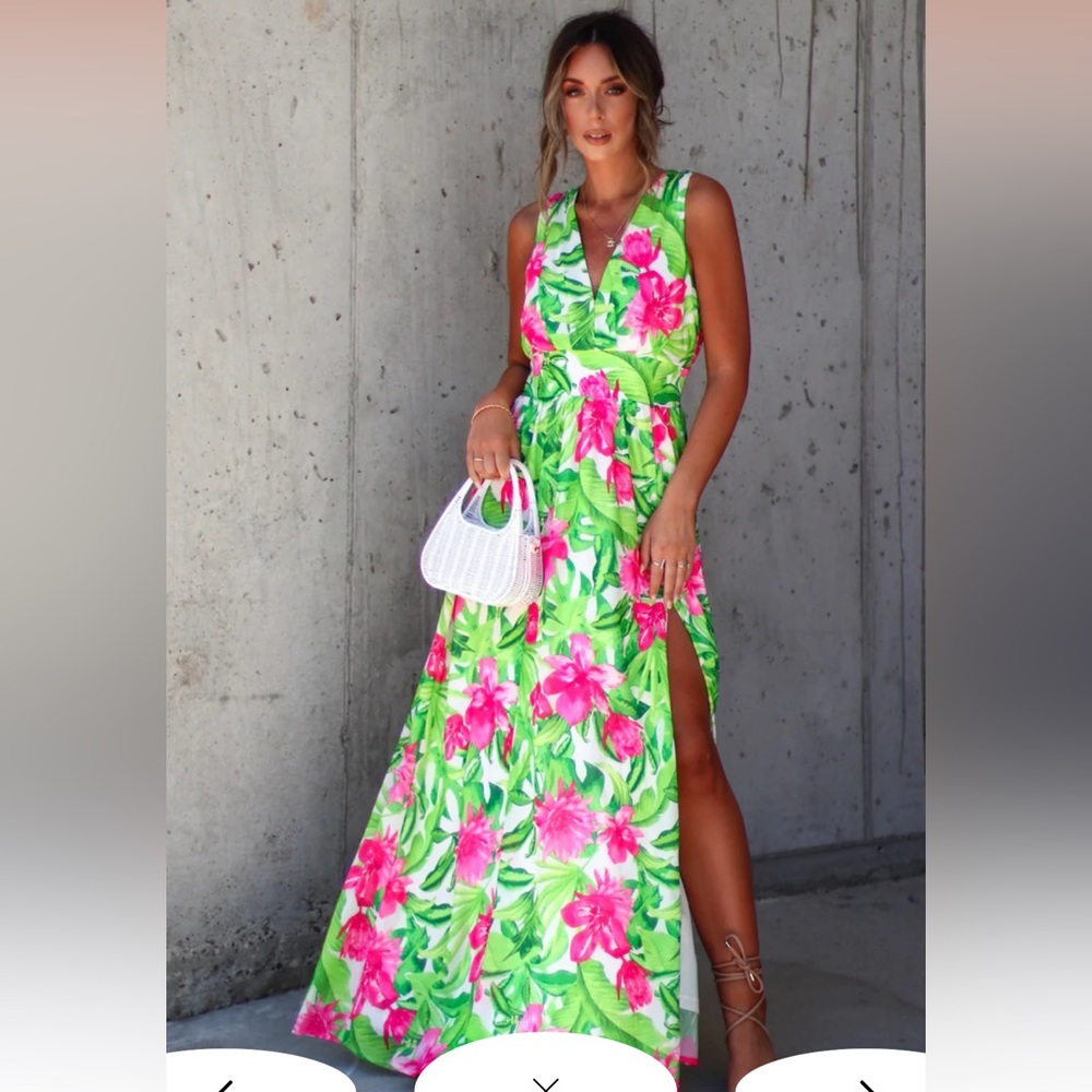 Vici Collection: Dallie Floral Maxi Dress- green/pink